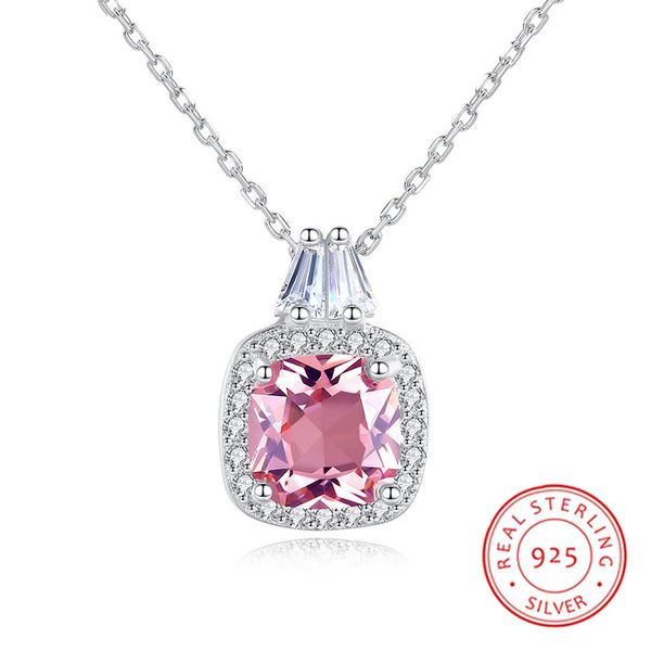 Collane con ciondolo quadrato in argento sterling 925 con catena a maglie per regali da donna, gioielleria raffinata, collari con pietre preziose di morganite