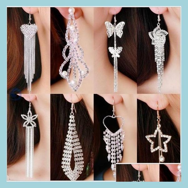 Dangle Avize Karışımı Püskürtülme Shangle Chandelier Küpeler Abartılı Süper Uzun Rhinestone s Yel Değirmeni Saçak Kulak Teli Damla Küpe Dhdsu