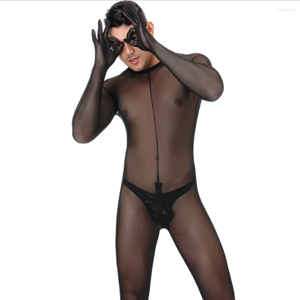 Sexy Set Men's G Strings Sexy Mesh Men Bodystocking Penis Pouch Corpo Inteiro Exotic Party Boate Wear Transparente Gay Gay Macacão Lingerie