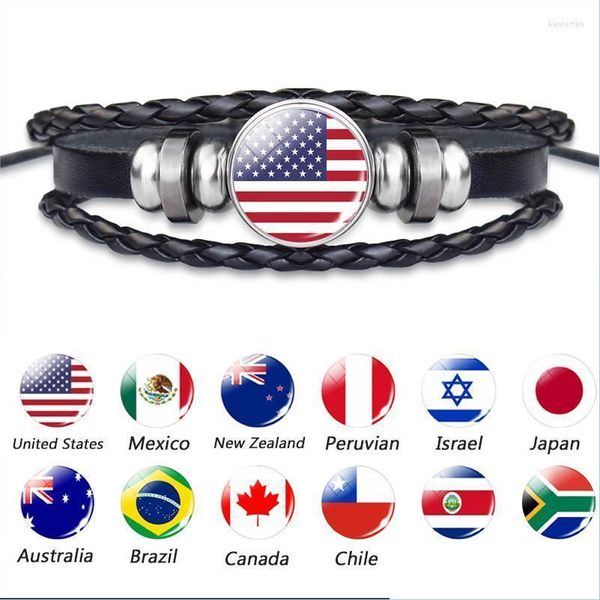 Braccialetti con ciondoli Braccialetti con ciondoli Bracciale in pelle con bandiera Australia Usa Brasile Cile Israele Perù Zelanda Canada Gioielli dell'Europa orientale M Dh31T