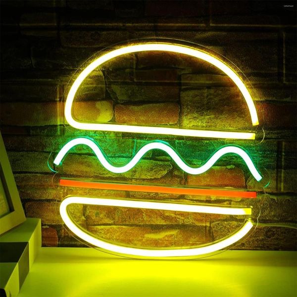 Luzes noturnas Hamburger NE Sign Light Wall Decorati para interior