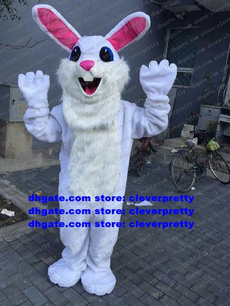 Weißer langes Osterfisch -Hasen Maskottchen Kostüm Kaninchen Hase Cartoon Charakter Kostüm gekleidet Walking Street ZX411