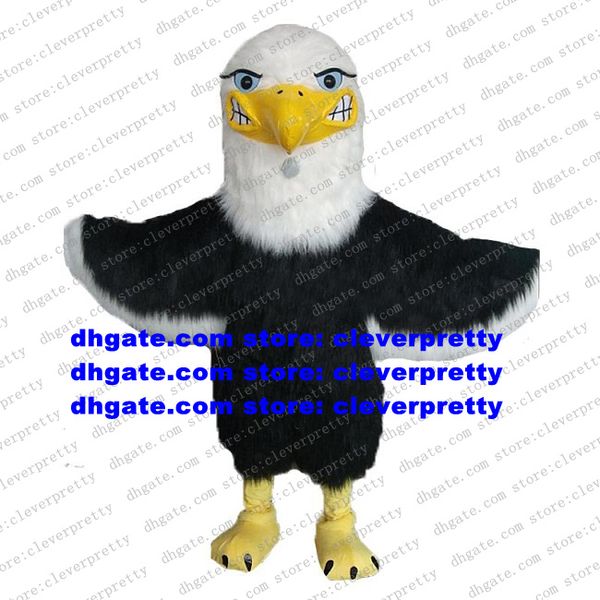 Black White Long Fur Eagle Hawk Mascot Figurino Tiercel Falcon Vulture Party Adult Caracter Party Anual Simpósio ZX142