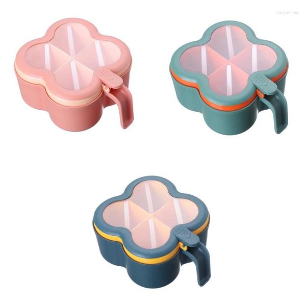 Bottiglie di stoccaggio Scatola per condimenti in plastica a 4 griglie con coperchio trasparente Manico Cucchiai Contenitore per barattoli di spezie M6CE