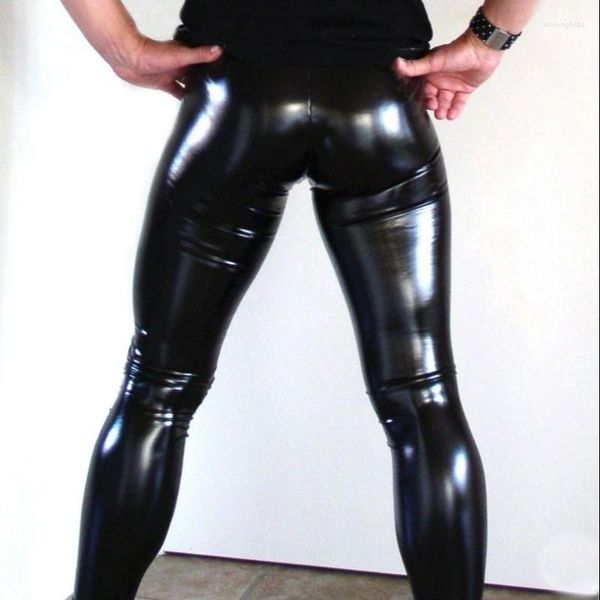 Herrenhosen Mode Männer Leder Schwarz PU Leggings Wetlook Strumpfhosen Sexy Bar Performance