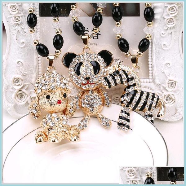Colares pendentes fofos adorável animal branco e preto contas de cavalo panda colares pendentes de pingente novo suéter coreano de moda chai dh7cp