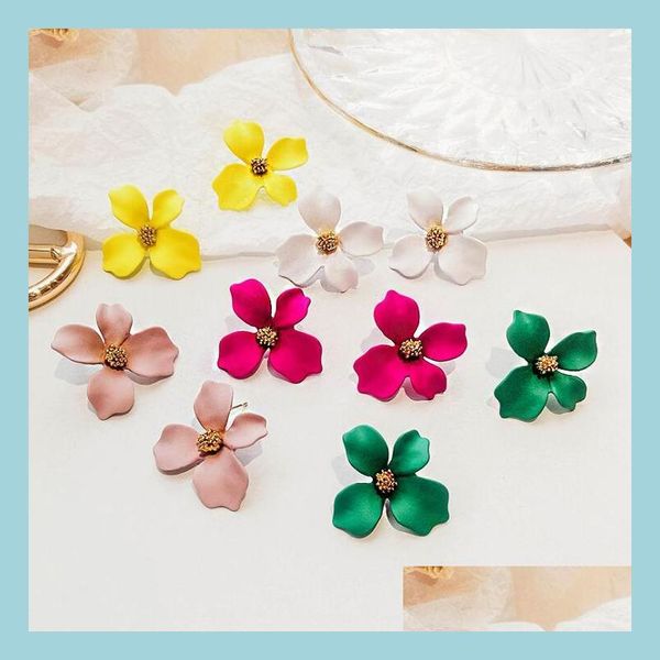 Ohrstecker Blumen Ohrstecker Neue Street Fashion Trends Koreanisch Rot Grün Gelb Blütenblätter Joker Ohrstecker Damen Schmuck Großhandel Drop De Dh5Lo