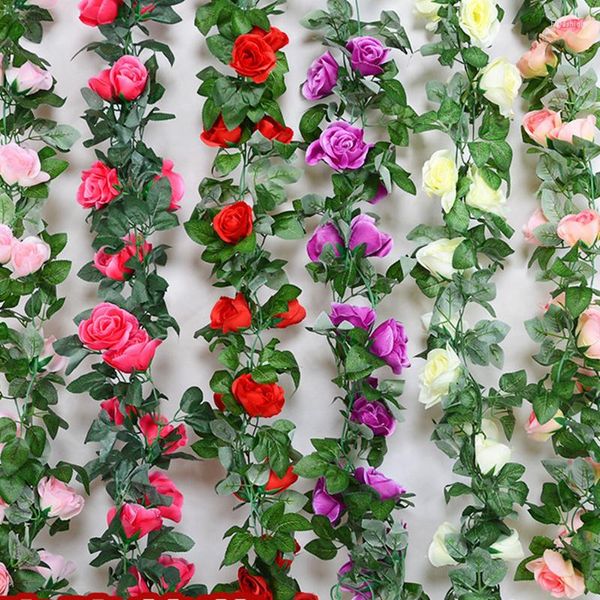 Flores decorativas 2pcs 4,4m/14,4 pés de rosa artificial corda faux videira pendurada guirlanda para festa de casamento decoração de jardim de jardim