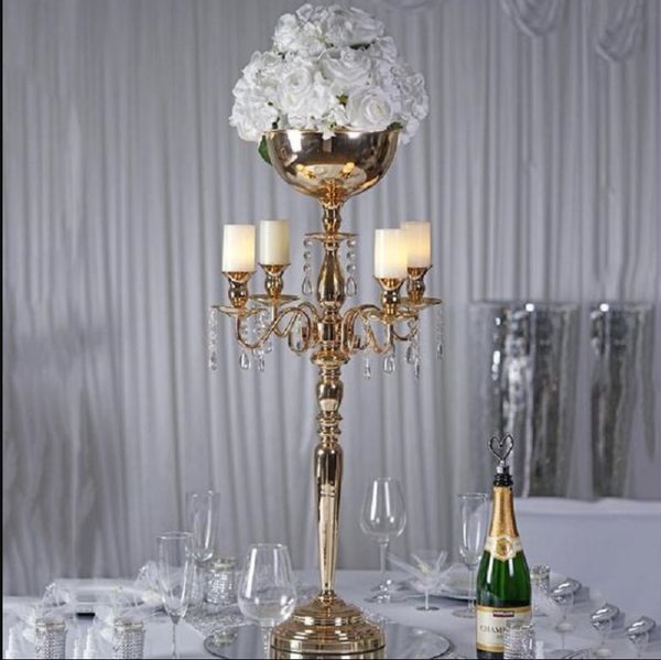 4 Arm Metal Candelabra Partido Decora￧￣o Votiva Candel￣o Stands Mesa de casamento Centerpieces Flower Vases Road Lead