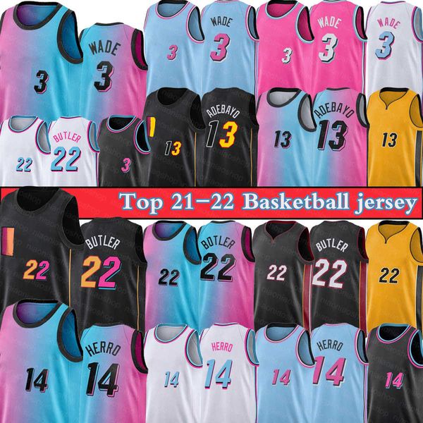Basketbol Jerseydwyane 3 Wade Jimmy 22 Butler Tyler 14 Herro Bam 13 Ado Erkekler 22 New Mantyle 7 Lowry Season Jerseys T-Shirt 75. Yıldönümü