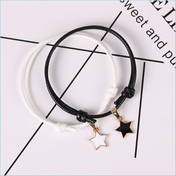 Braccialetti con ciondoli Braccialetti con ciondoli Bracciale coppia classico Forma a stella a cinque punte Ciondolo in corda in pelle bianca e nera Uomo Donna Fashio Dhjml