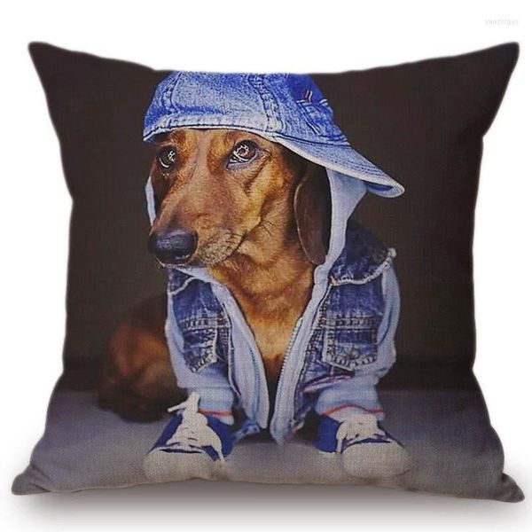 Cuscino adorabile cane carino Germania pastore bassotto stile cosplay animale domestico decorativo per la casa copriletto fodera in cotone e lino