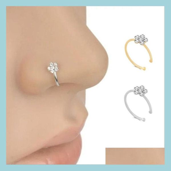 Ringos de nariz pregos Diamond cravejada de nariz falso pregos de anel de cobre Sier banhado a ameixa Blossom European Thai Corpo Piercing Jóias da narina dh8ql