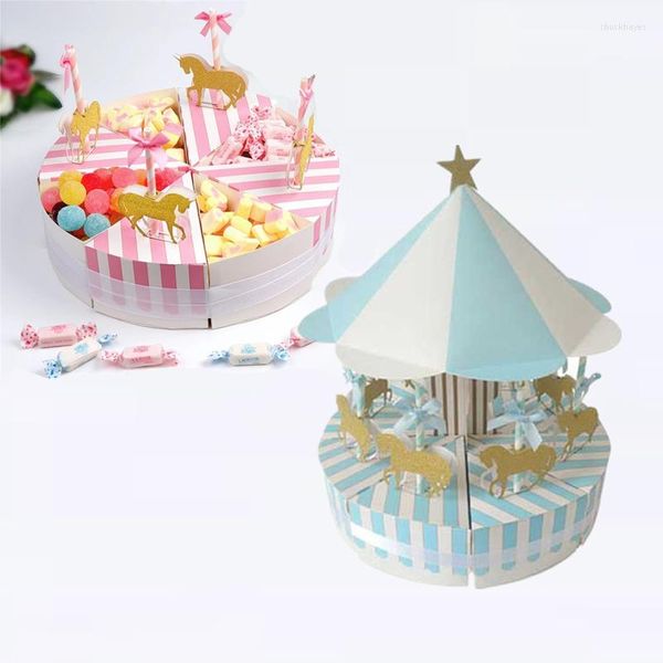 Confezione regalo 8 pezzi/set Carosello Scatole di caramelle Sacchetti di carta Imballaggio di biscotti al cioccolato per Baby Shower Decorazioni per feste di compleanno per bambini Ospite