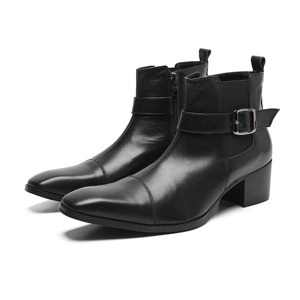 Botas British Black Black Shoes Buckle Genuine Leather Botas curtas pontas pontuadas Boots Clube de Partimento Men Boot