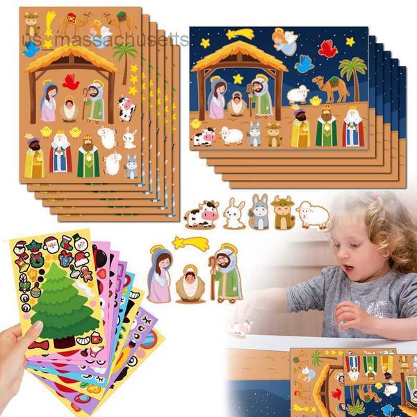 Giocattolo di Natale Per bambini Puzzle fai da te Scene Adesivi Natività Natale Halloween Giochi di adesivi Crea un adesivo Giocattoli Bambini Ragazzi Ragazze Regali divertenti L221110