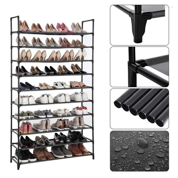 Armazenamento de roupas Gabinete de sapatos de 10 camadas de 10 camadas preto rack preto Organizador de economia doméstico à prova de poeira