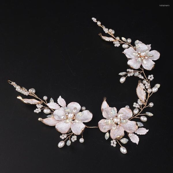 Kopfbedeckungen Gold Vintage Haarschmuck Blumen Hochzeit Kopfschmuck Perlen Handgefertigte Braut Kopfbedeckungen Strass Ranken Braut Stirnbänder