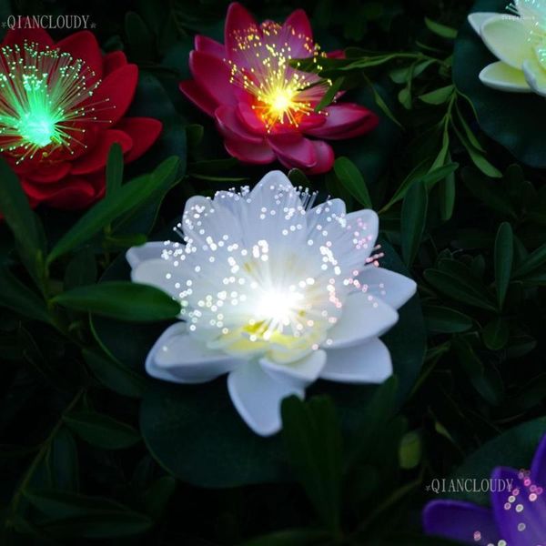 Fiori Decorativi 5 Pezzi Bianco Fibra Ottica Led Artificiale Impermeabile Stagno Finto Luce Foglia di Loto Colore Giglio Matrimonio Galleggiante D30