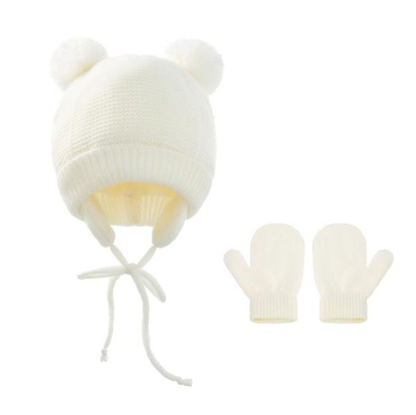 Inverno de inverno Feanie Mittens define o chapéu de lã quente bebê luvas de chapéu de malha para meninos