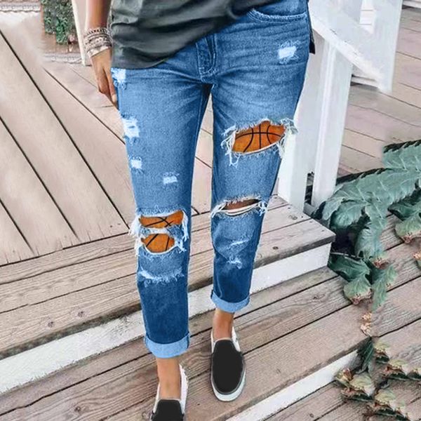 QNPQYX Jeans Boyfriend Skinny da Donna Jeans da Donna Mamma Jeans Casual da Donna a Vita Alta Skinny Strappati con Foro al Ginocchio Slim Sbiaditi