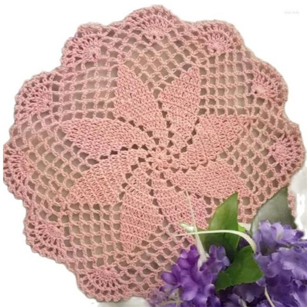 Tapetes de mesa Modern Lace Cotton Place Mat Crochet redonda Coffee Placemat Pad Pan Christmas Pan Cup Tea Dining Kitchen