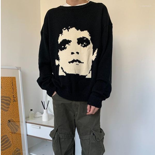 Herrenpullover Gothic Extinct Portrait Print Pullover Hip Hop Streetwear Gestrickter Übergroßer Pullover Männer Winter Harajuku Baumwolle Unisex