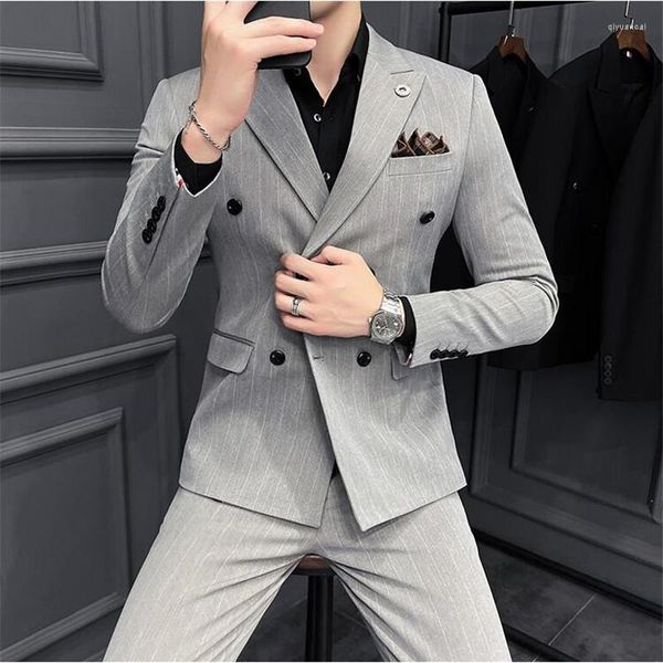 Мужские костюмы плюс размер 7xl 6xl Men Stripes Slim Fit Custom Groom Business Casual Tuxedo Blazers Pant 2pcs Свадебное социальное платье