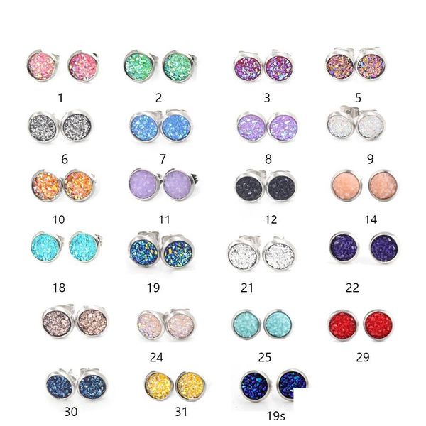 Stud 8Mm 10Mm Orecchini a bottone in resina in acciaio inossidabile Round Starry Sky Babys Breath Ear Studs Gioielli di moda Drop Delivery all'ingrosso Dheci