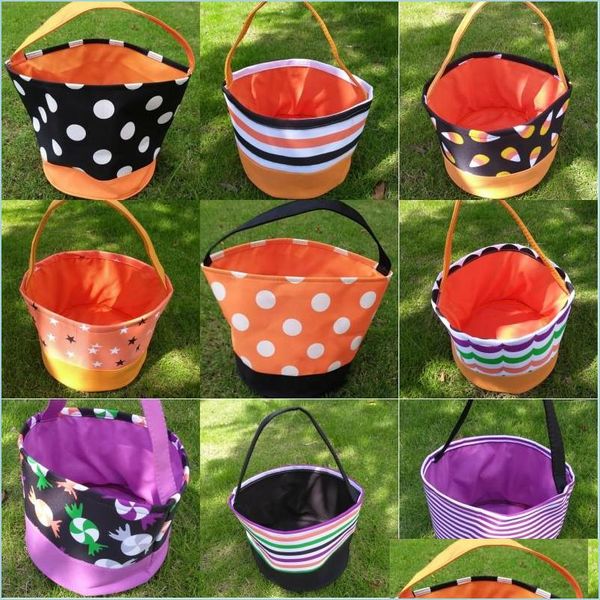 Outras festa festivas fornecem festas de halloween bucket polka dot morcego listrado saco de coleta de doces de poliéster 12 designs truque ou tratamento dhkbe