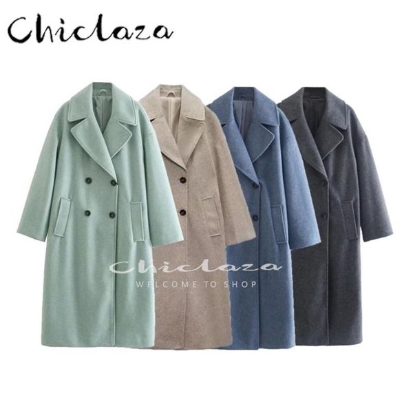 Misto lana da donna CHICLAZA Autunno Inverno Donna Cappotto di lana caldo spesso Donna Casual Maniche lunghe Capispalla solido Top Donna 221110