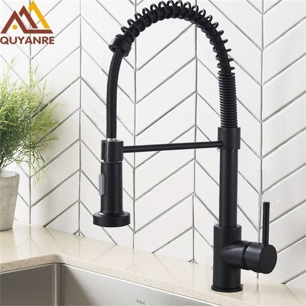 Rubinetti da cucina Quyanre Lavello nero opaco Pull Down Miscelatore monocomando Rotazione 360 Torneira Cozinha 221109