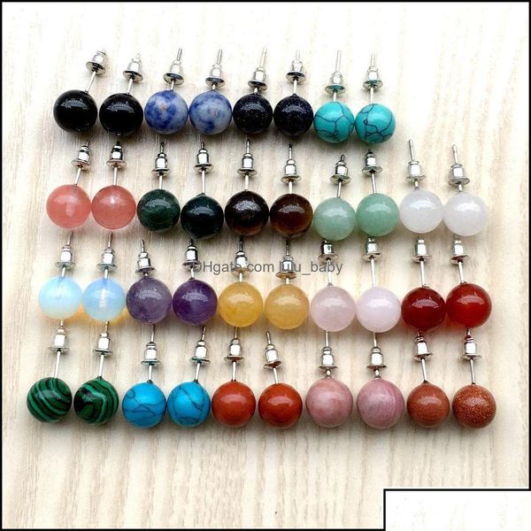 Ohrstecker Ohrstecker Schmuck 10 mm Naturstein Kristall Tigerauge Rosenquarz Türkise Amethyst Opal Perlen Ohrring für Frauen Drop De Ot1Cu