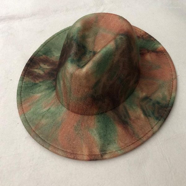 Berets Fedoras Hüte Frauen Männer Breite Krempe Tie Dye Herbst Winter Vintage Fascinator Mehrfarbig Blau Grün Weiß Filz Hut