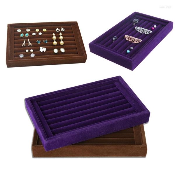 Bolsas de jóias 22,5 14,5 cm de anéis de veludo completo exibem caixa de bandeja organizadora de estojo