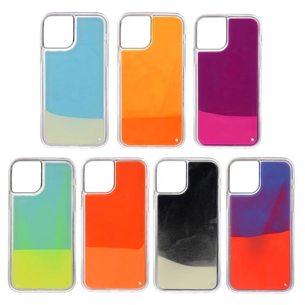 Custodia luminosa al neon per iPhone 14 13 pro MAX XR XS Max 6 6S 7 8 Plus Glow In The Dark Liquid Glitter Quicksand Cover per telefono