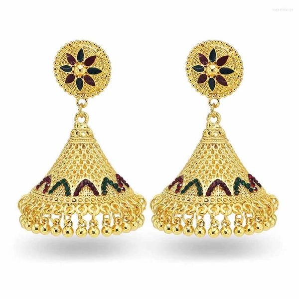 Orecchini pendenti Etnico Per donna Jhumka Afghan Gypsy Gioielli Boho Lega d'oro Grande Gabbia per uccelli Nappa Goccia Matrimonio Feste Regalo