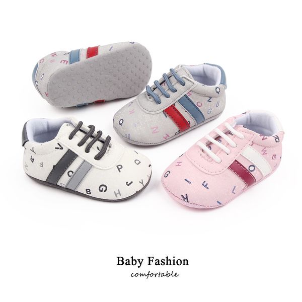 Baby Shoes rec￩m-nascidos meninos, padr￣o de carta de carta, primeiro caminhantes crian￧as crian￧as t￪nis pu de 0 a 18 meses