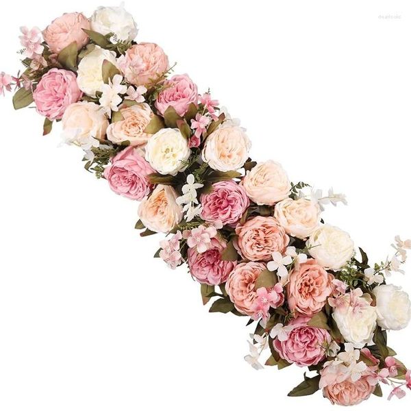 Fiori decorativi Fila di fiori nuziali 1 m Peonie di rose di seta Forniture per arco artificiale per sfondo di scena fai da te