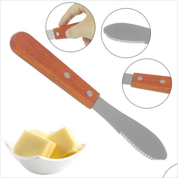 Utensili per formaggi Coltello da burro Spatola in acciaio inossidabile Posate Spata Raschietto con manico in legno Coltelli da marmellata per formaggio da cucina Drop Delivery Dhnpb