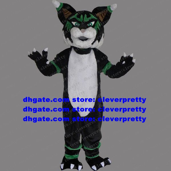Traje de mascote de gato de pêlo de peles preto de peles Long Lynx Catamount Bobcat Lince Luchs Ordens comerciais de Business, de tela adulta ZX7