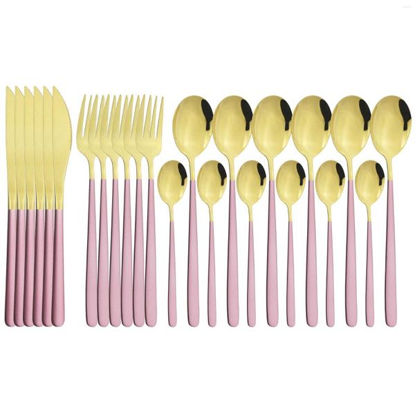 Geschirr Sets Western 24 stücke Rosa Gold Set 18/10 Edelstahl Besteck Messer Gabel Löffel Abendessen Party Küche Geschirr