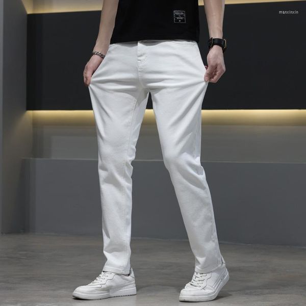 Männer Jeans 2023 Frühling/Sommer Marke Reine Weiße Qualität Tuch männer Dünne Gerade Baumwolle Elastische Mid-taille business Casual Hosen