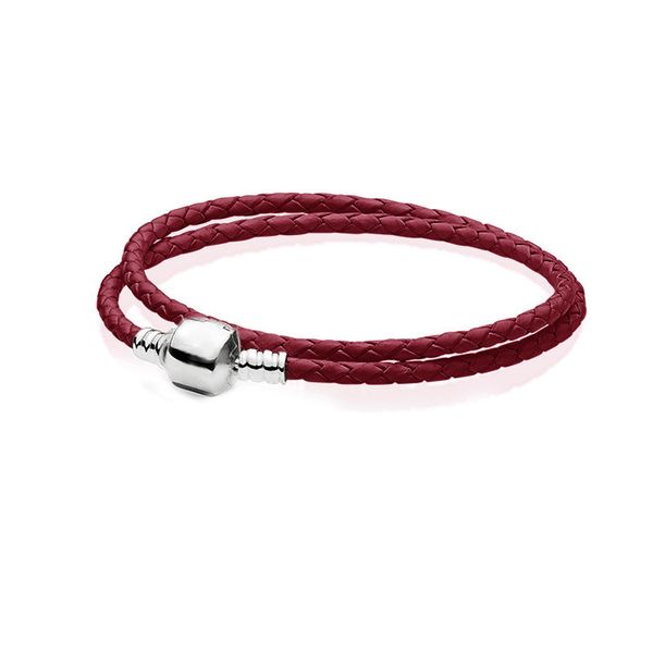 Rotes Leder-Charm-Armband aus 925er Sterlingsilber zum Selbermachen, passend für Pandora-Traumfänger-Designerschmuck