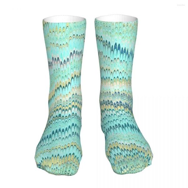 Herrensocken mit gekämmter Textur, Buchvorsatz, hellblau, 1800er-Jahre, Marmor, Marmorierung, marmoriertes Design, Parttern-Socke, Herren- und Damenstrümpfe aus Polyester