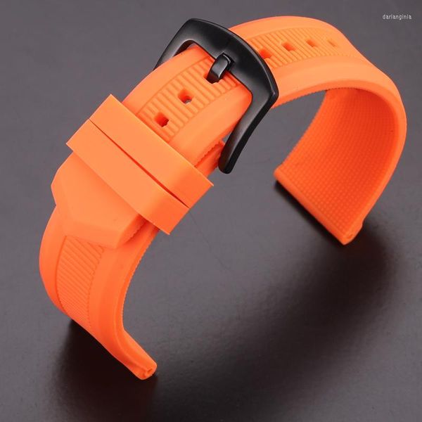 Uhrenarmbänder Gummi Silikon Armband Armband 22mm Damen Herren Tauchen Schwarz Orange Sportband Armband Edelstahl Metallverschluss