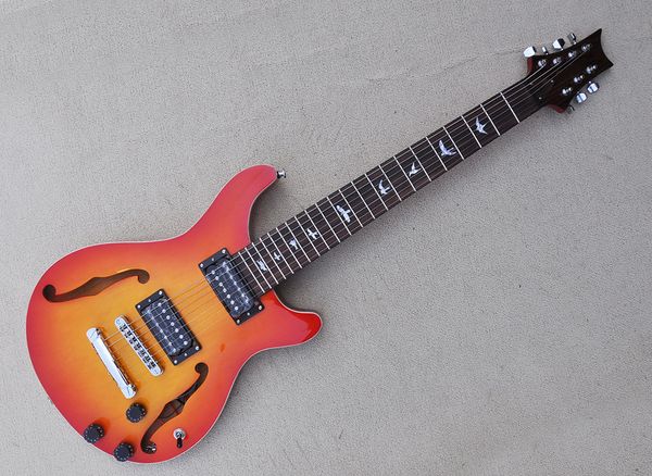 Chitarra elettrica Cherry Sunburst a 7 corde con tastiera in palissandro semi cava colore/logo personalizzato disponibile