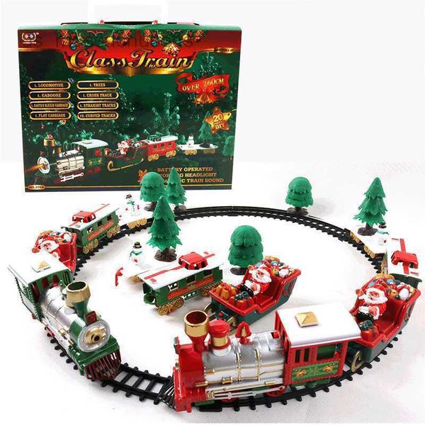 Рождественские игрушечные огни и звуки рождественские поезда набор железнодорожных дорожек игрушки игрушки Рождество подарки подарки для детей для детей день рождения рождественский подарок для детей L221110