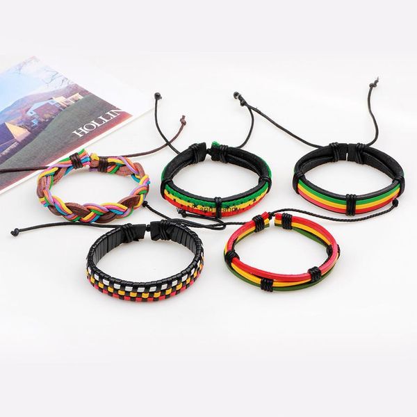 Очарование браслетов Женщины мужчины Mtilayer Rainbow Leather Bracelet Регулируемые ювелирные изделия Hiphop Vintage 5PCS/SET Плетеное браслеты Brangle DH8RE
