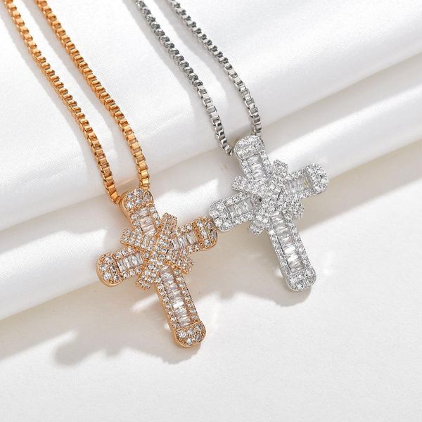 Bling T Zircon Cross Pendants Ожерелье Платиновое покрытие мужчин Женщины любить дар религиозные украшения